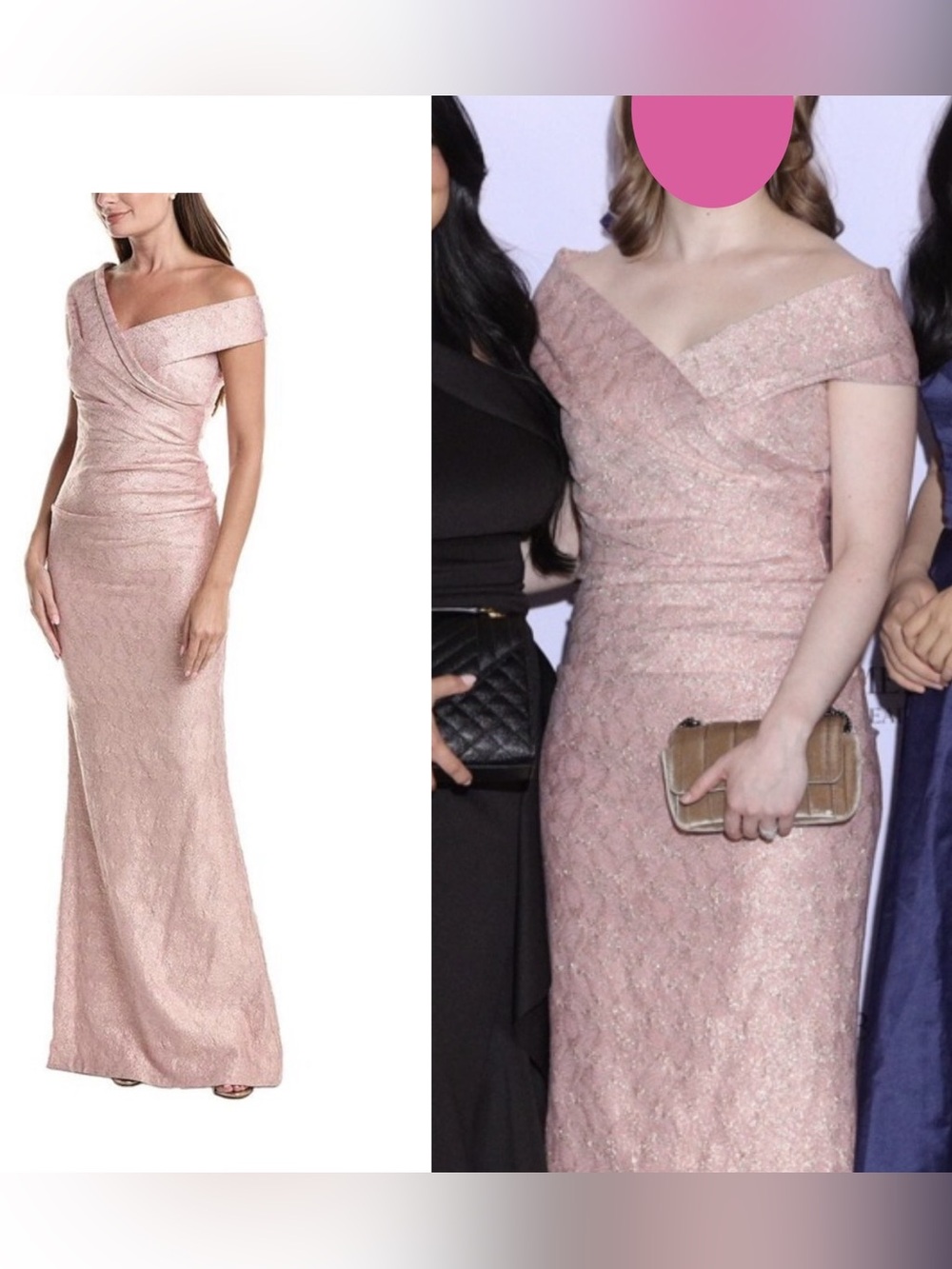 Teri Jon Metallic Jacquard Off Shoulder Gown Pink Size 4